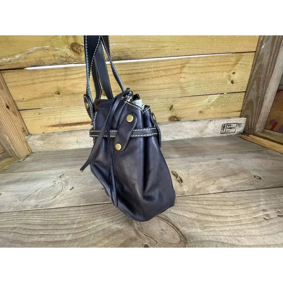 Cavalcanti Leather Shoulder Bag Genuine‎ Leather Made In Italy Navy blue color - Picture 3 of 8